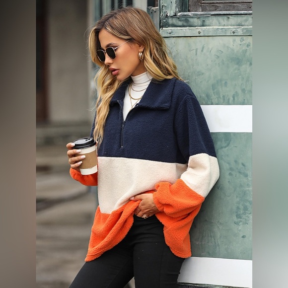 Color Block Quarter-Zip Teddy Pullover - Picture 4 of 4